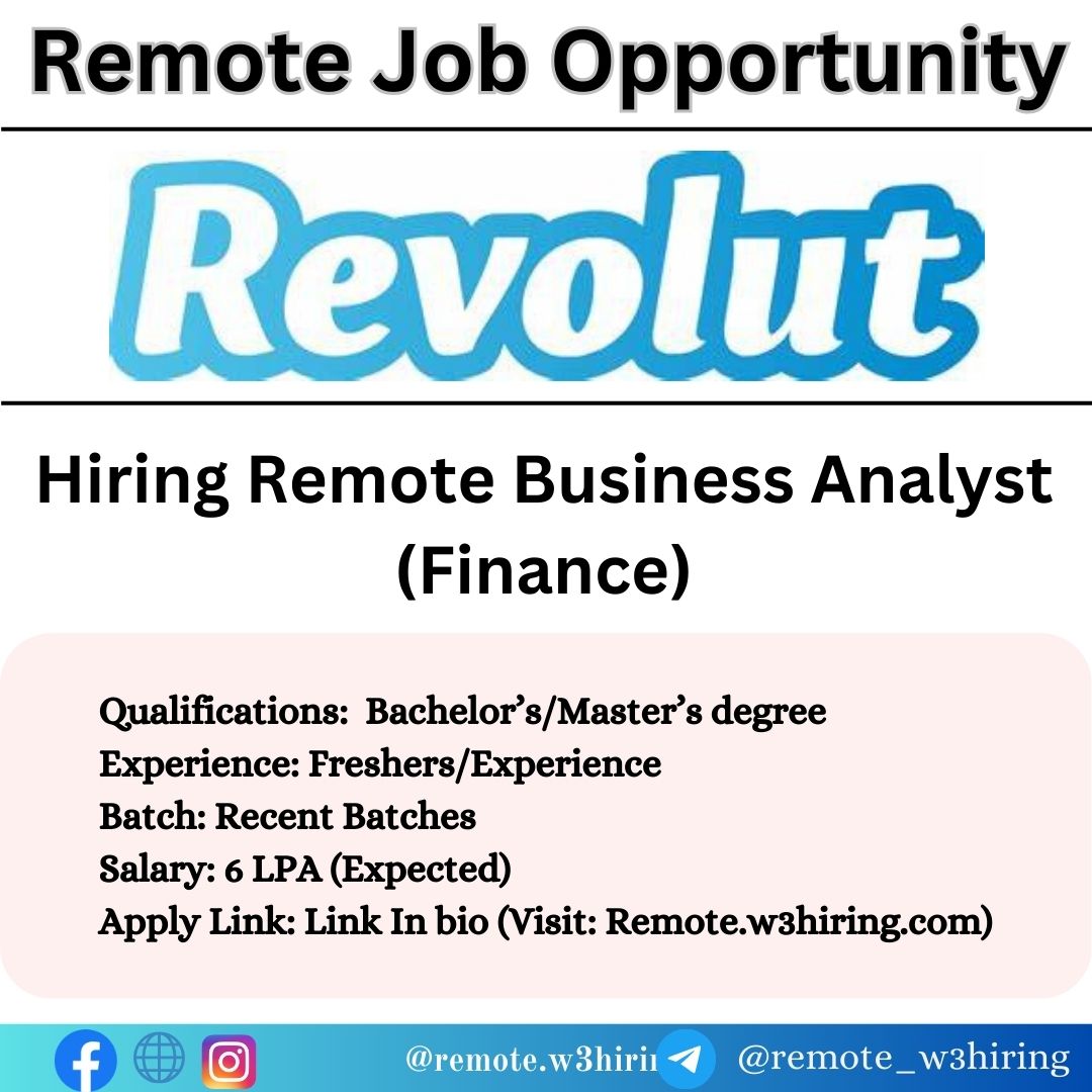 Revolut Remote Job 2024 Hiring Business Analyst (Finance)