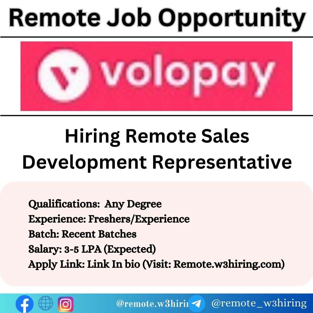 Volopay Remote Job 2024 Hiring Sales Development Representative